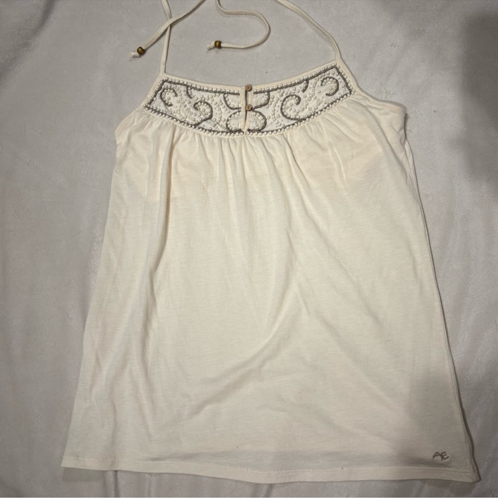 American Eagle Outfitters Cream Embroidered Halter Camisole